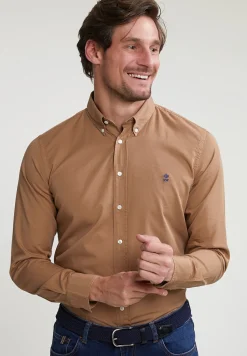 New River Woods Custom fit effen katoenen hemd caramel -