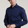 Online River Woods Custom fit effen stretch hemd blauw -