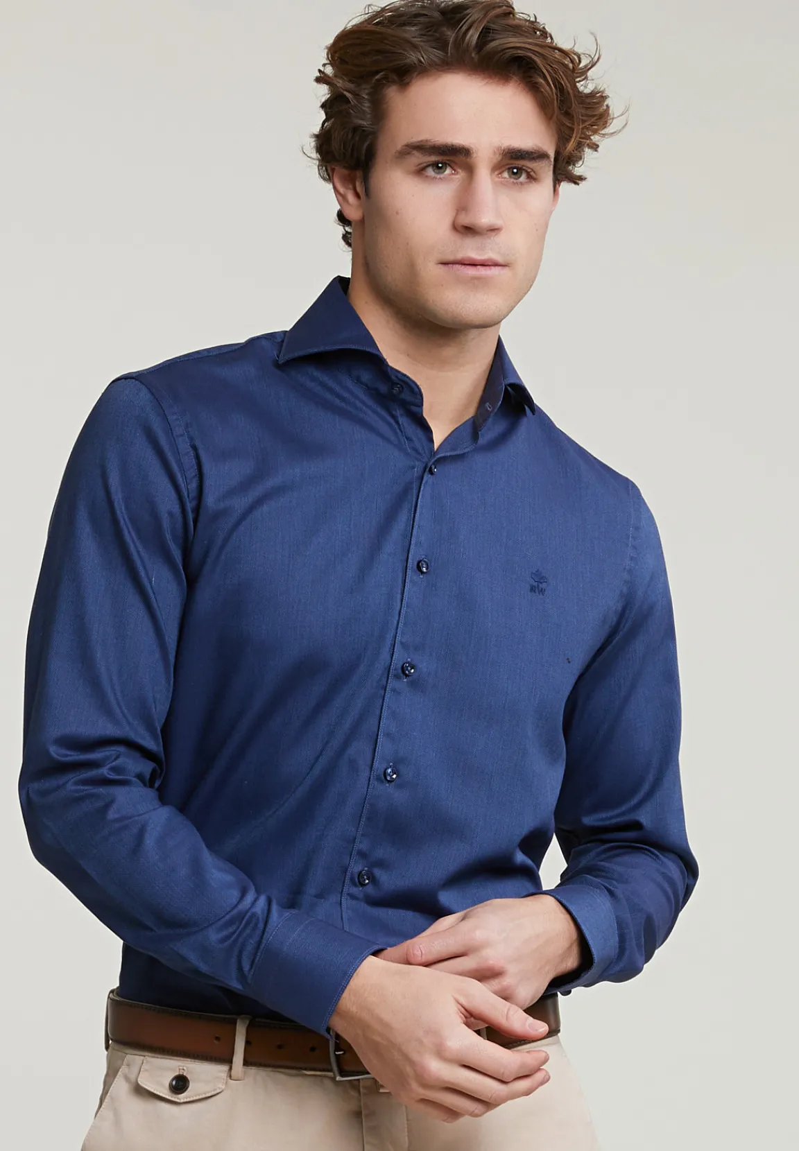 Fashion River Woods Custom fit effen stretch hemd blauw -