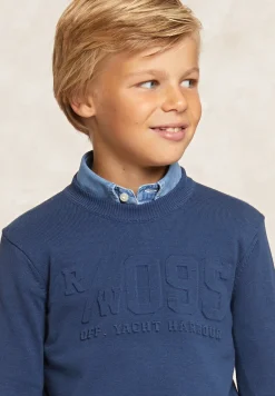 Best River Woods Custom fit fancy katoenen trui ronde hals night blue mix -