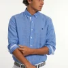 Discount River Woods Custom fit fancy linnen hemd blauw -