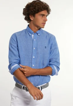 Discount River Woods Custom fit fancy linnen hemd blauw -