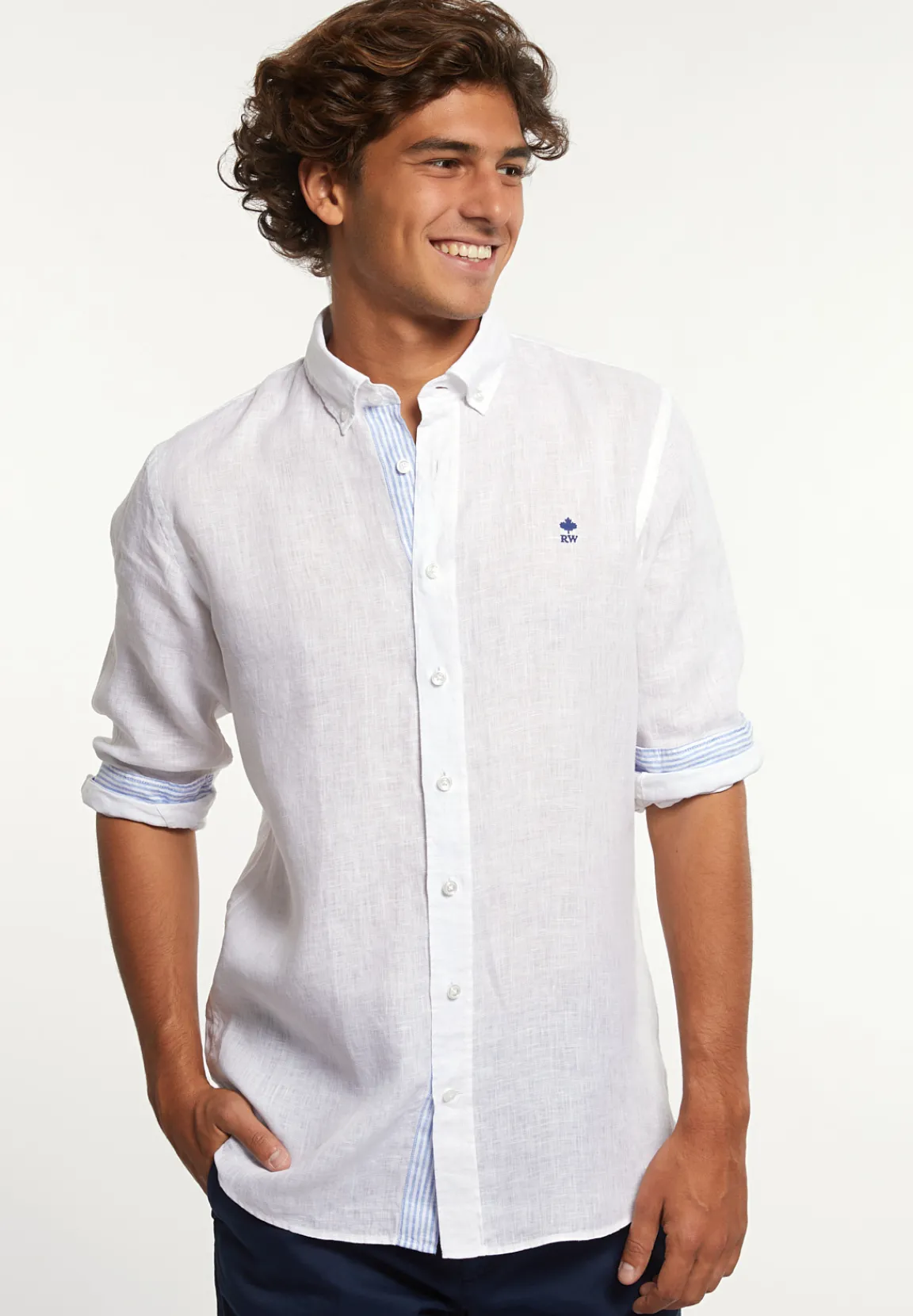 Hot River Woods Custom fit fancy linnen hemd wit -