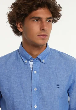 Discount River Woods Custom fit fancy linnen hemd blauw -