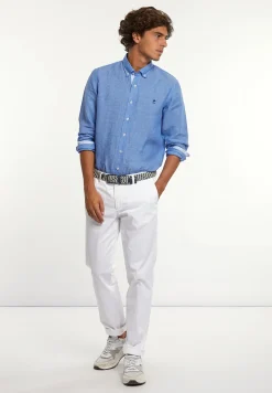 Discount River Woods Custom fit fancy linnen hemd blauw -