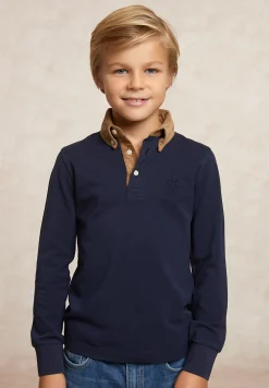 Discount River Woods Custom fit fancy pique polo blauw/bruin -