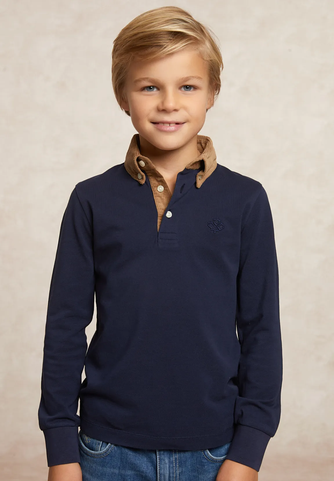 Discount River Woods Custom fit fancy pique polo blauw/bruin -