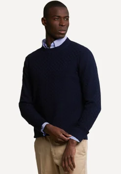 Best River Woods Custom fit fancy wollen trui ronde hals navy -