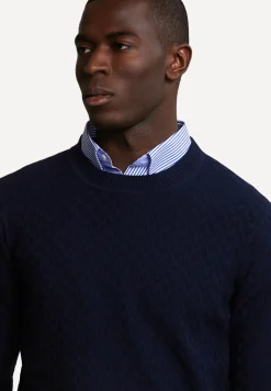 Best River Woods Custom fit fancy wollen trui ronde hals navy -