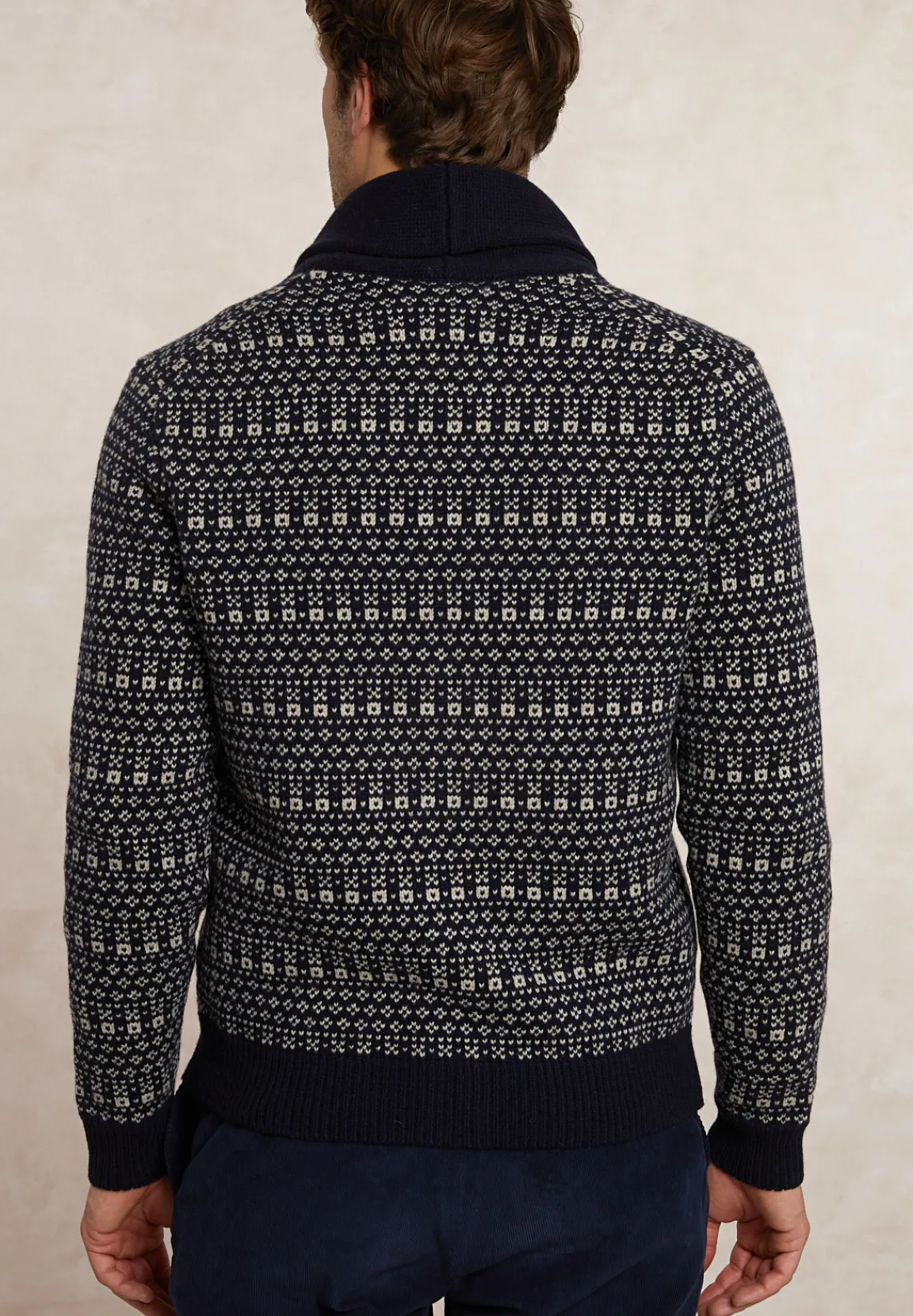 New River Woods Custom fit fancy zuivere scheerwol cardigan navy -