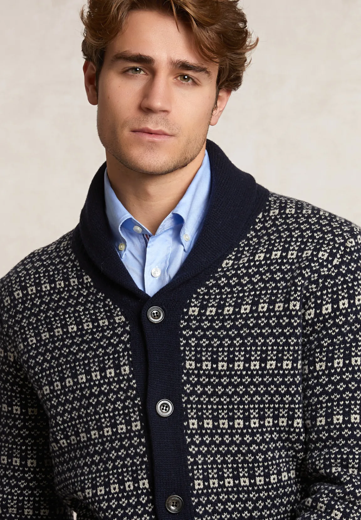 New River Woods Custom fit fancy zuivere scheerwol cardigan navy -