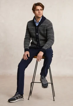 New River Woods Custom fit fancy zuivere scheerwol cardigan navy -