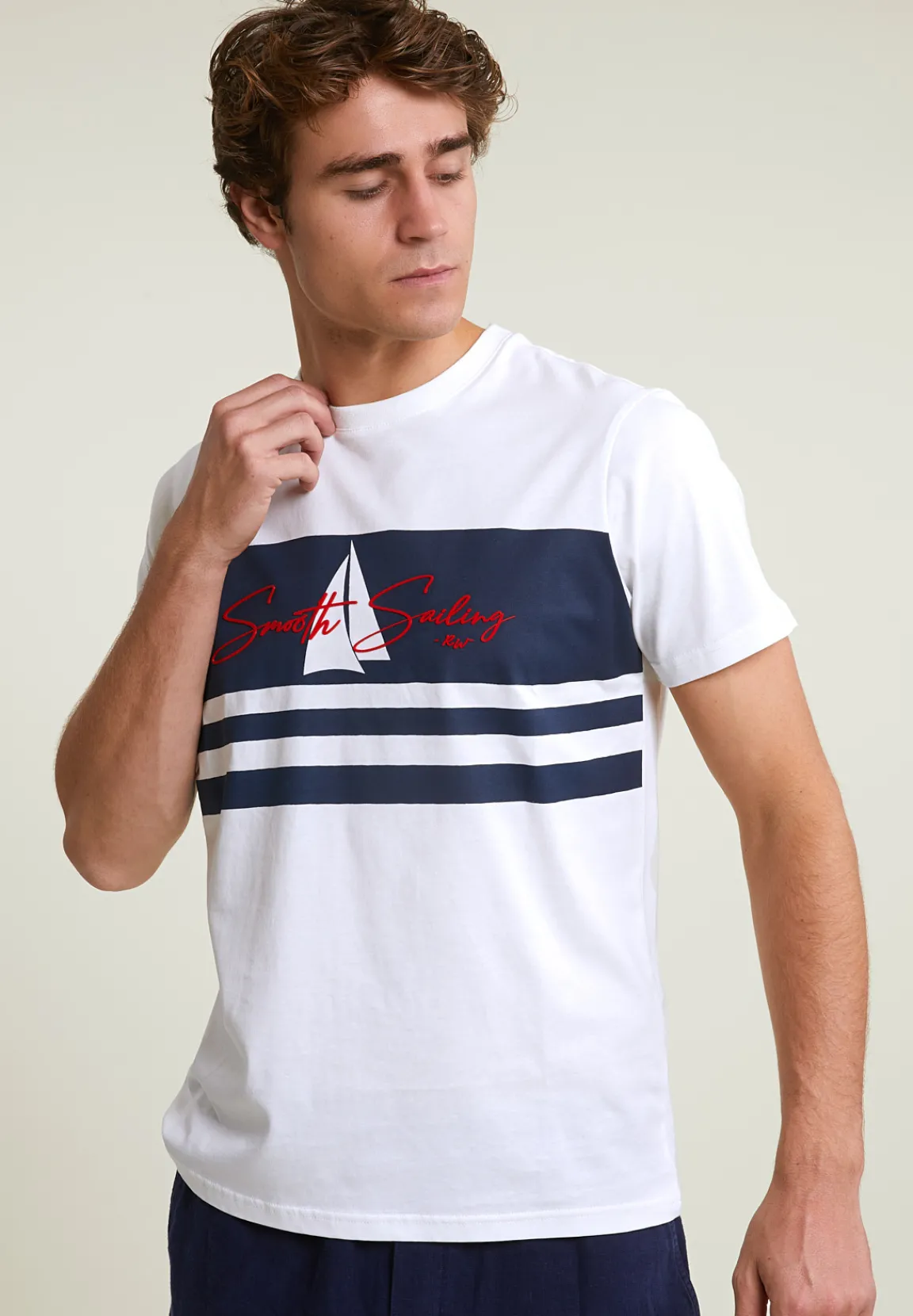 New River Woods Custom fit fantasie T-shirt korte mouwen écru/navy -