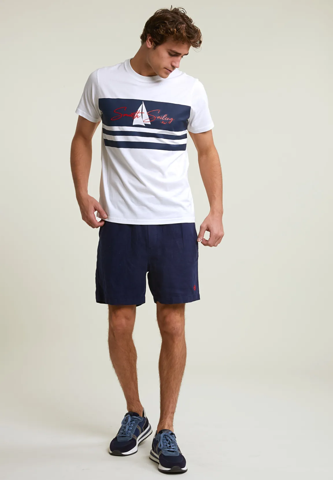 New River Woods Custom fit fantasie T-shirt korte mouwen écru/navy -