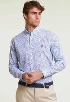Outlet River Woods Custom fit fantasiehemd blauw/wit -