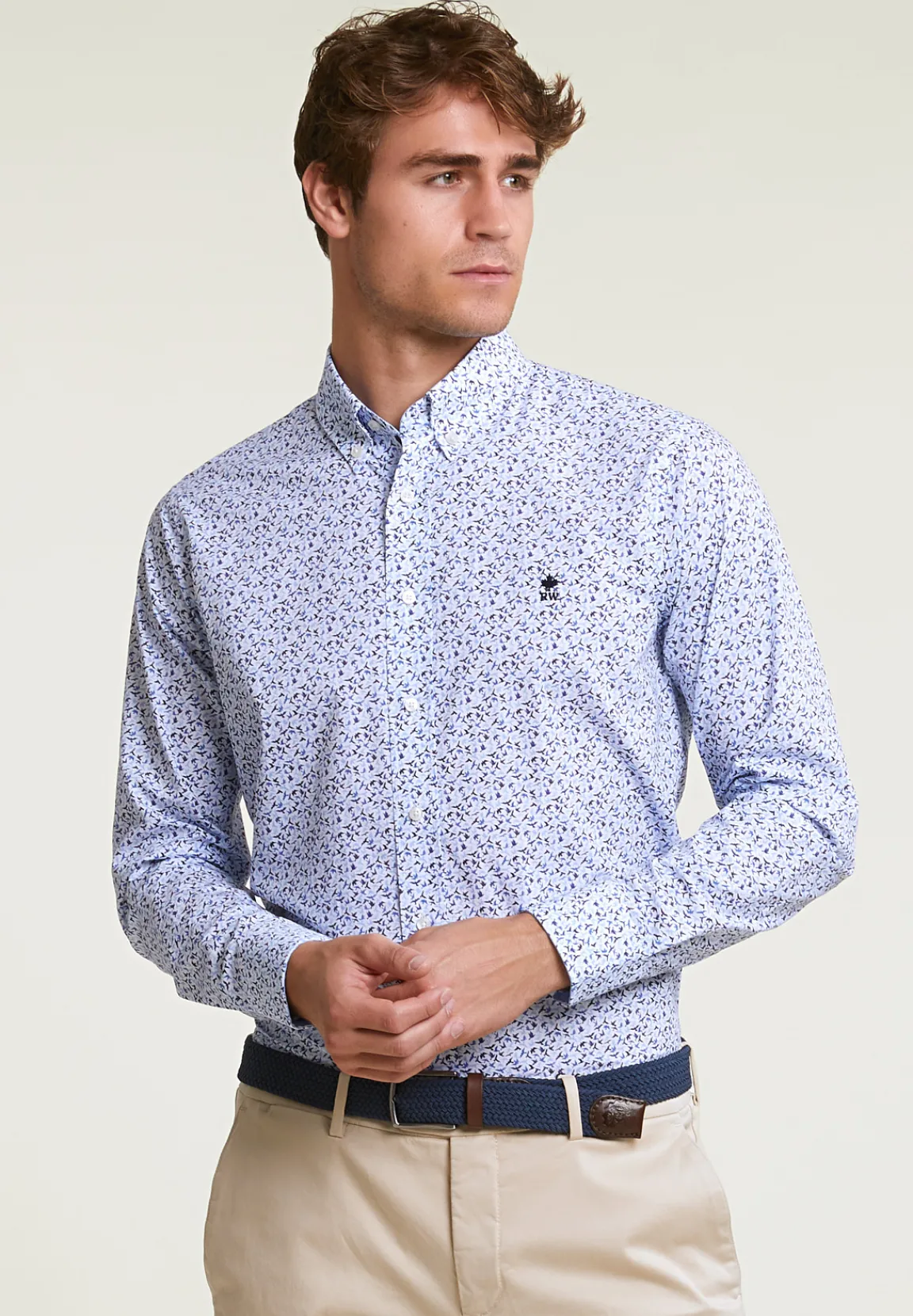 Outlet River Woods Custom fit fantasiehemd blauw/wit -