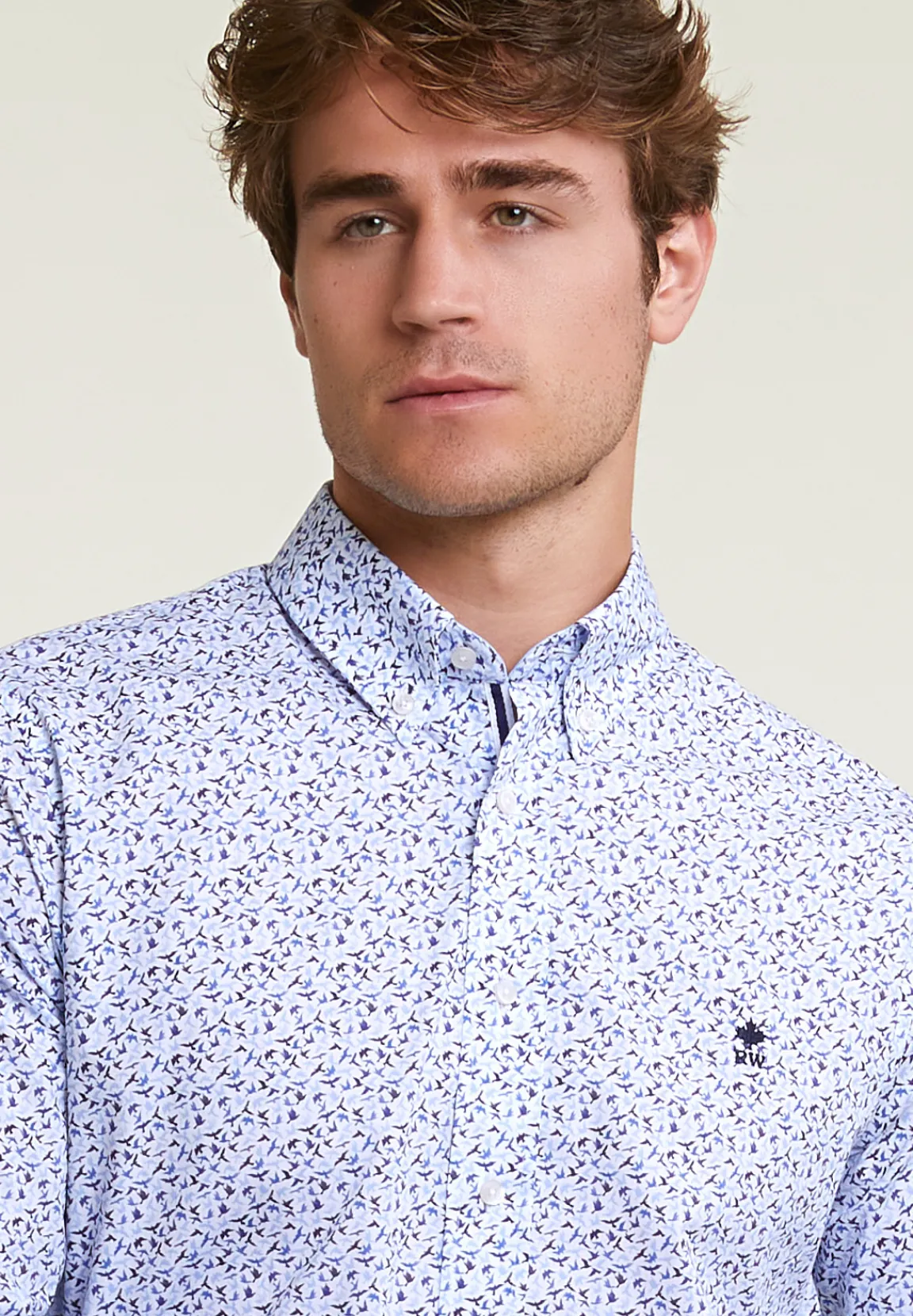 Outlet River Woods Custom fit fantasiehemd blauw/wit -