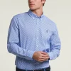 Online River Woods Custom fit fantasiehemd comfort stretch blauw/wit -