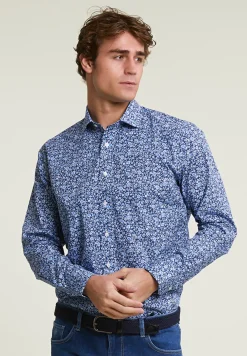 Outlet River Woods Custom fit gebloemd hemd blauw -