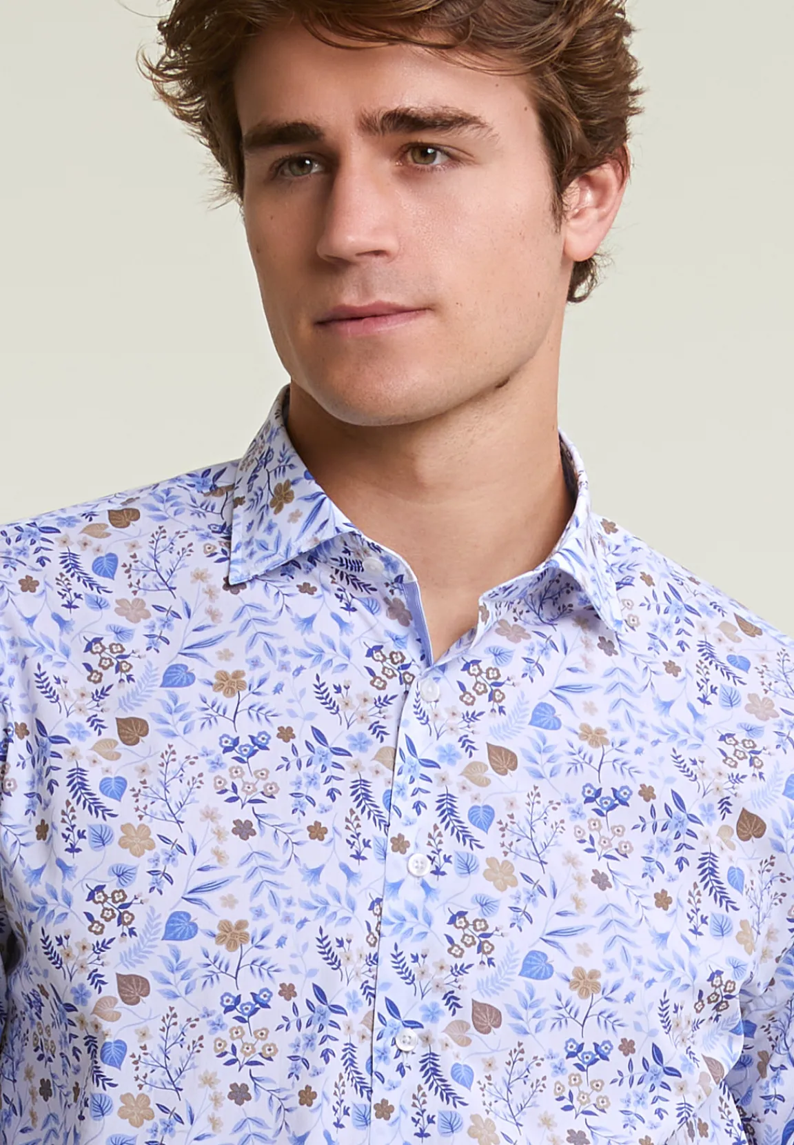 Hot River Woods Custom fit gebloemd hemd blauw/beige -