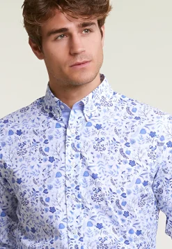 Sale River Woods Custom fit gebloemd hemd blauw/wit -