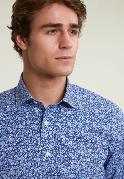 Outlet River Woods Custom fit gebloemd hemd blauw -