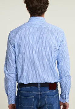 Best River Woods Custom fit gebloemde comfort stretch hemd blauw/wit -