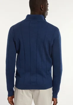 Fashion River Woods Custom fit geribde merinotrui opstaande kraag mykonos blue mix -