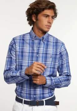 Fashion River Woods Custom fit geruit comfort stretch hemd blauw/wit -
