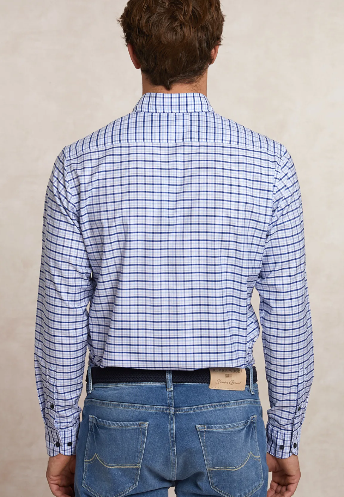 Fashion River Woods Custom fit geruit comfort stretch hemd blauw/wit -