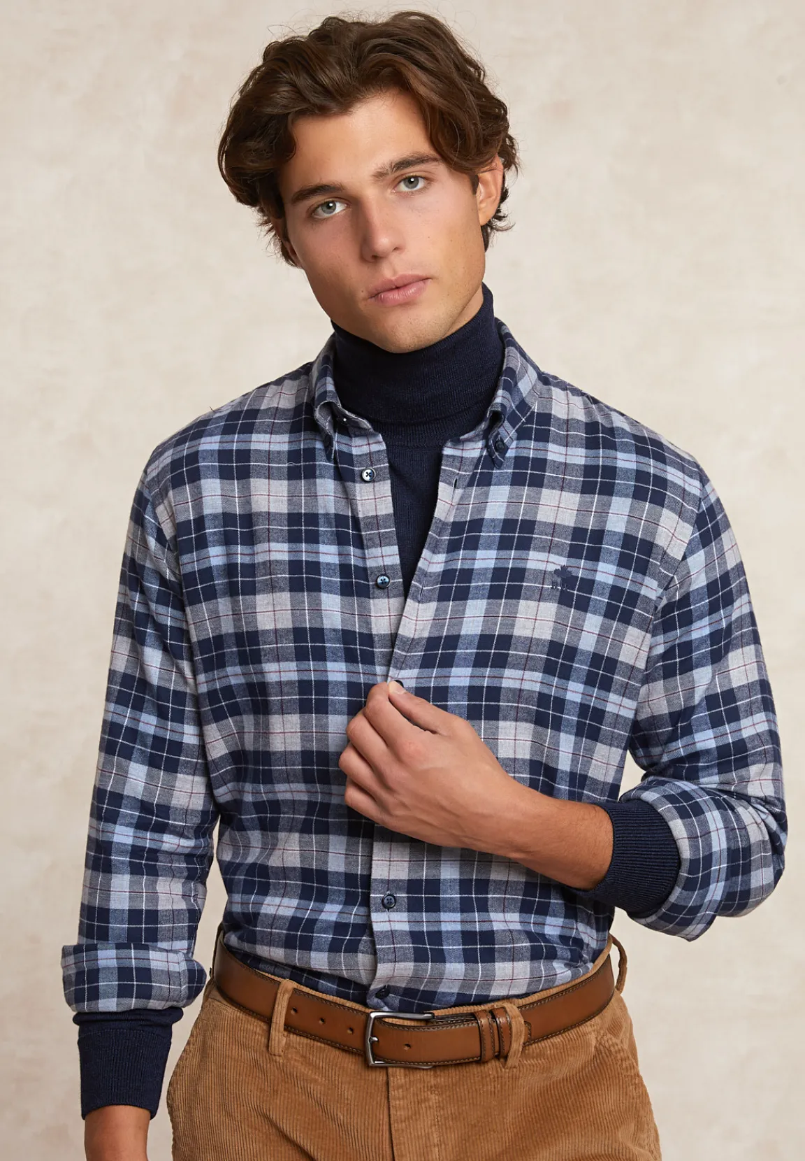 Discount River Woods Custom fit geruit flanellen hemd blauw/grijs -