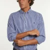 Outlet River Woods Custom fit geruit hemd blauw/wit -