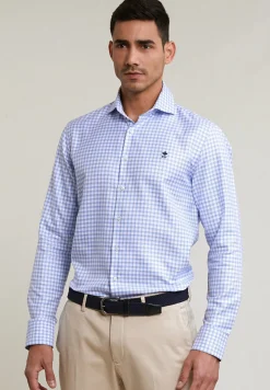 Hot River Woods Custom fit geruit hemd blauw/wit -