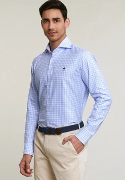 New River Woods Custom fit geruit hemd blauw/wit -