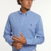 Online River Woods Custom fit geruit hemd blauw/wit -