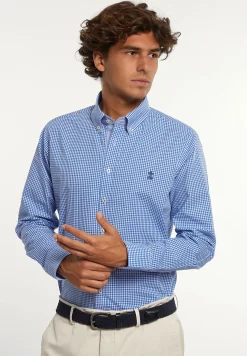 Online River Woods Custom fit geruit hemd blauw/wit -