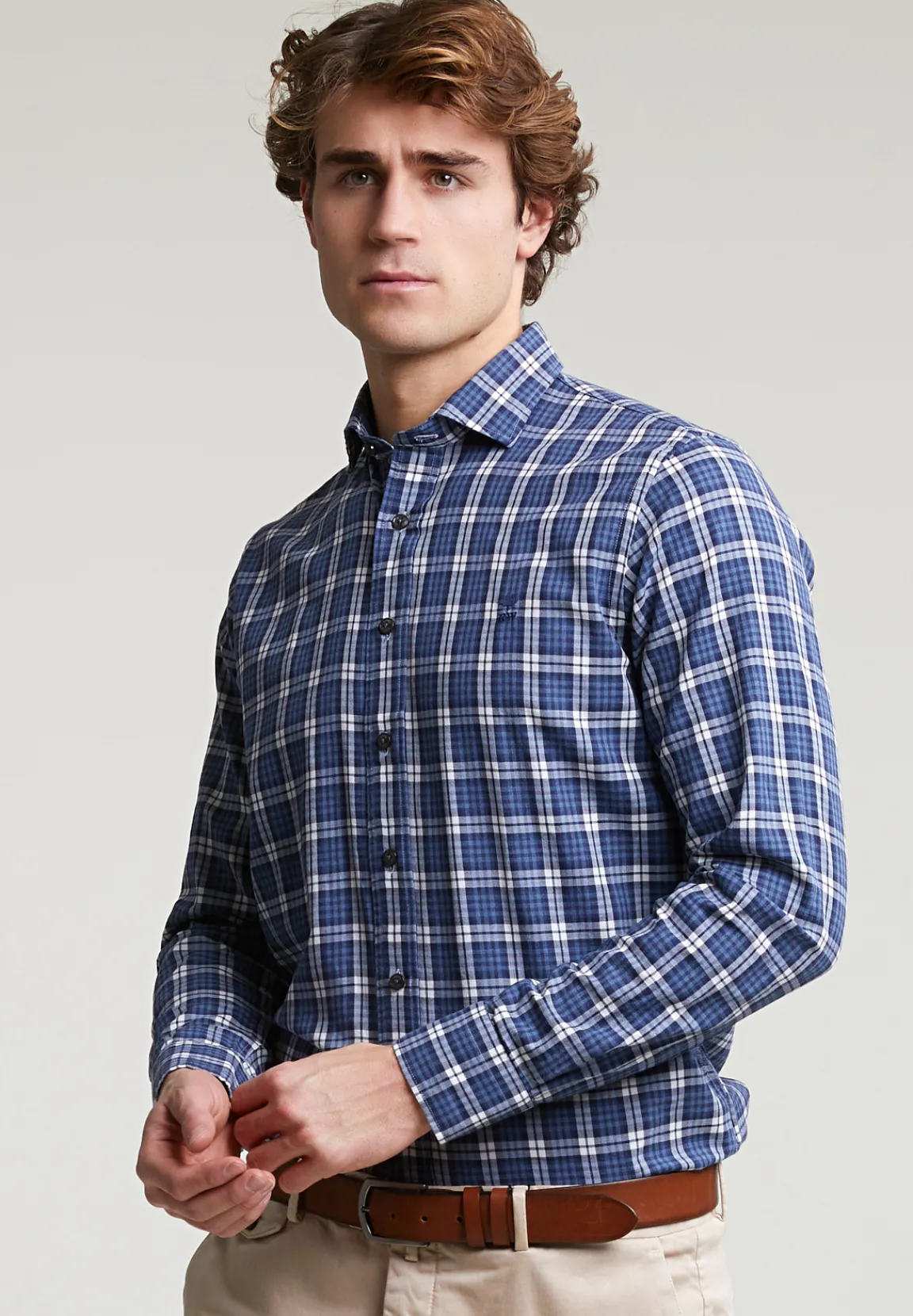 Discount River Woods Custom fit geruit hemd blauw/wit -