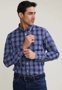 Hot River Woods Custom fit geruit hemd blauw/grijs -