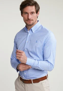 Outlet River Woods Custom fit geruit hemd blauw/wit -