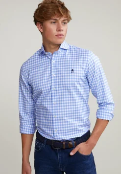 Online River Woods Custom fit geruit hemd blauw/wit -