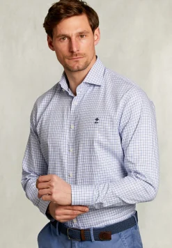 Sale River Woods Custom fit geruit hemd blauw/wit -