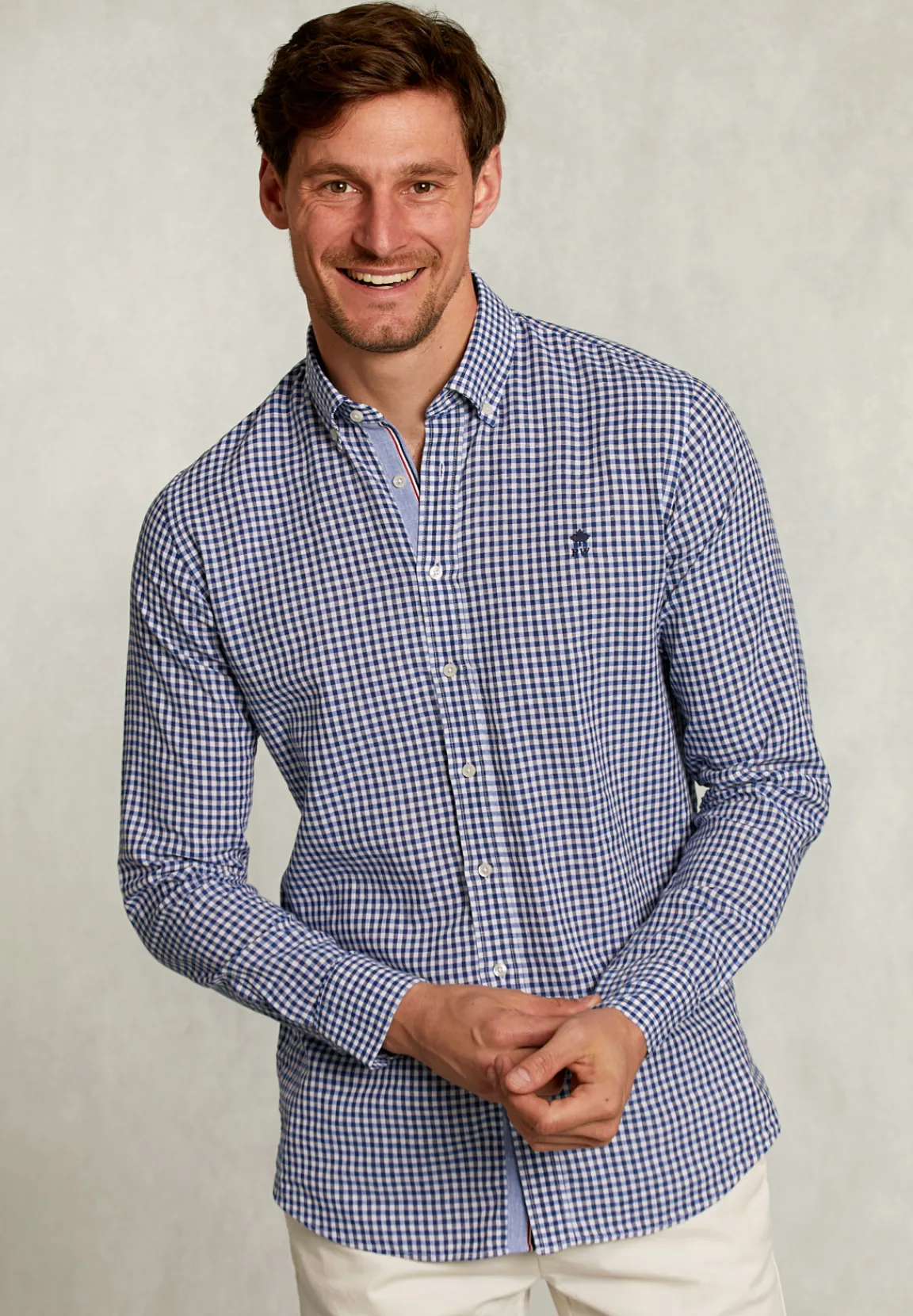 Outlet River Woods Custom fit geruit hemd blauw/wit -