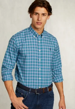 Fashion River Woods Custom fit geruit hemd blauw/groen -