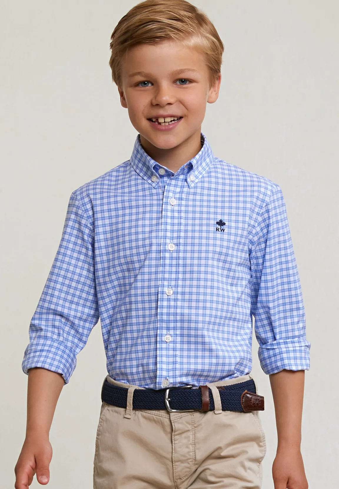 Clearance River Woods Custom fit geruit hemd blauw/wit -
