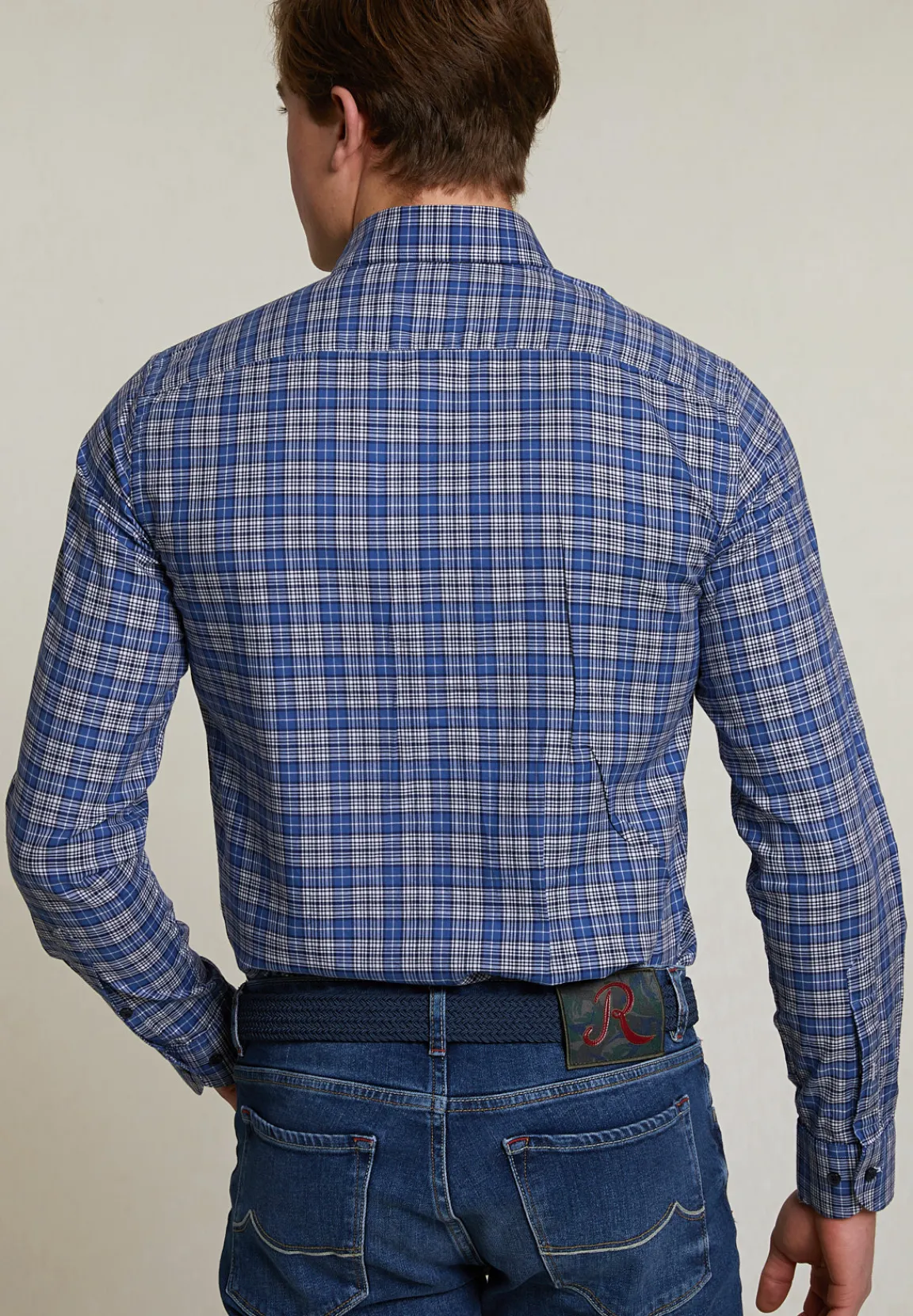 Outlet River Woods Custom fit geruit hemd blauw -