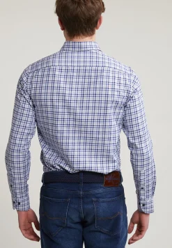 Hot River Woods Custom fit geruit hemd blauw/beige -