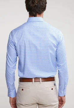 Outlet River Woods Custom fit geruit hemd blauw/wit -