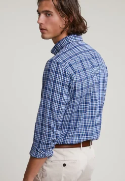 Discount River Woods Custom fit geruit hemd blauw/wit -