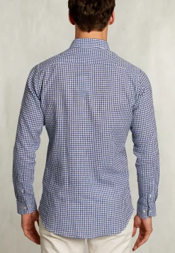 Outlet River Woods Custom fit geruit hemd blauw/wit -
