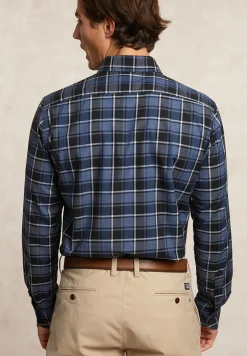 Outlet River Woods Custom fit geruit hemd blauw/grijs -